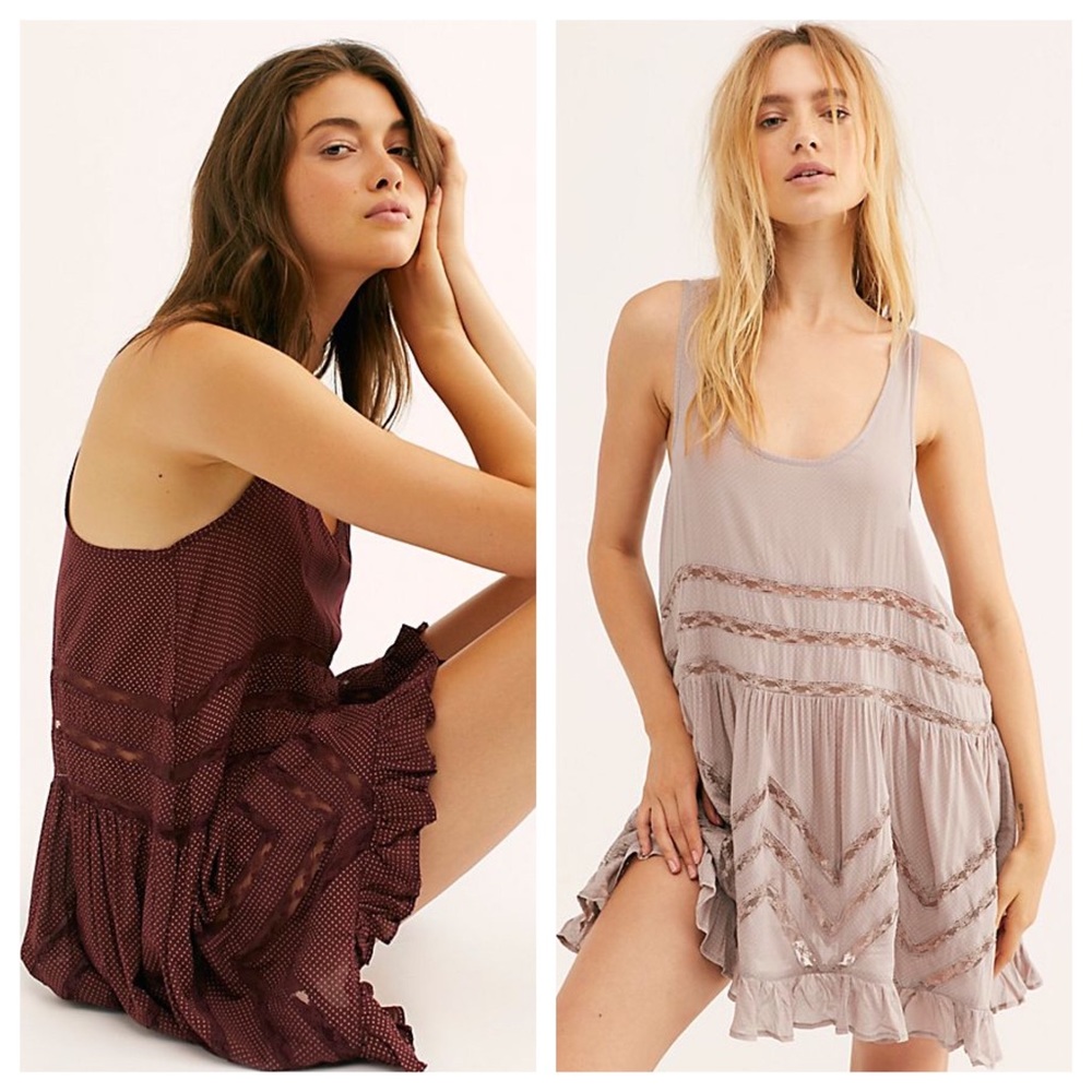 FREE PEOPLE Purple Voile and Lace Trapeze Slip